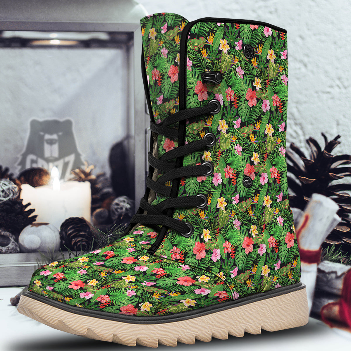 Tropical Aloha Hibiscus Print Pattern Snow Boots-grizzshop