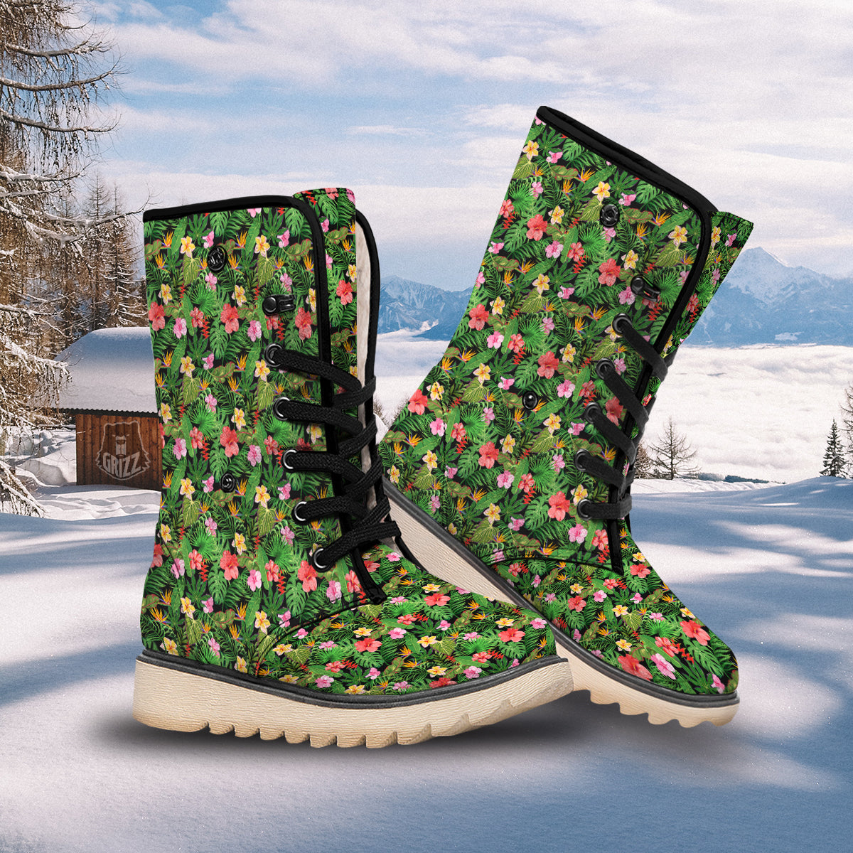 Tropical Aloha Hibiscus Print Pattern Snow Boots-grizzshop