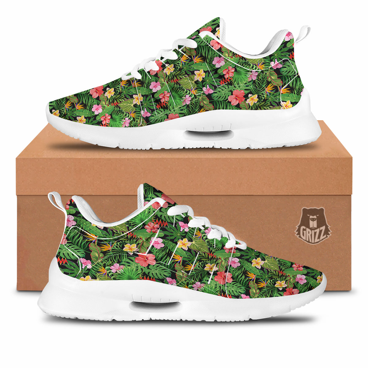 Tropical Aloha Hibiscus Print Pattern Tennis Shoes-grizzshop