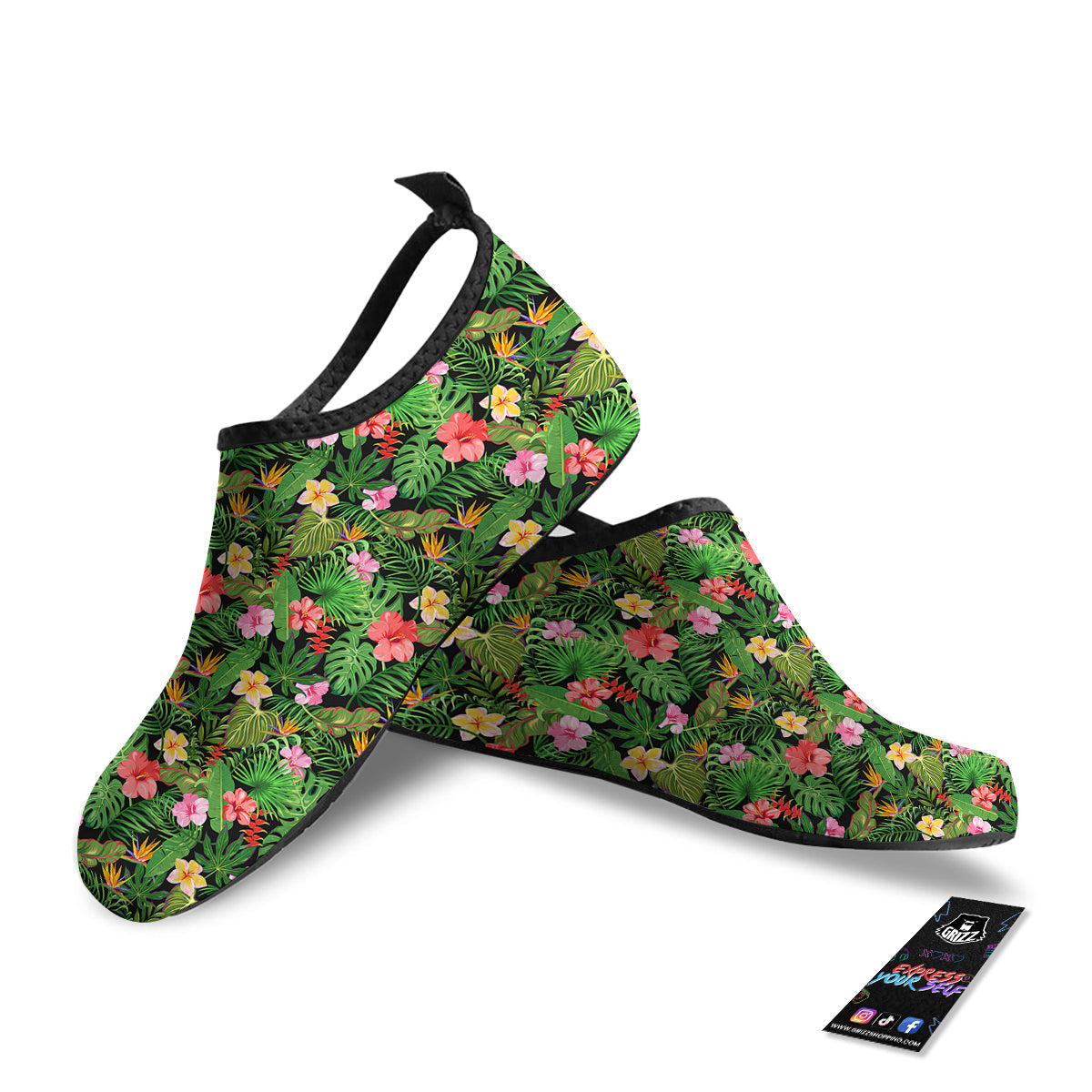 Tropical Aloha Hibiscus Print Pattern Water Shoes-grizzshop