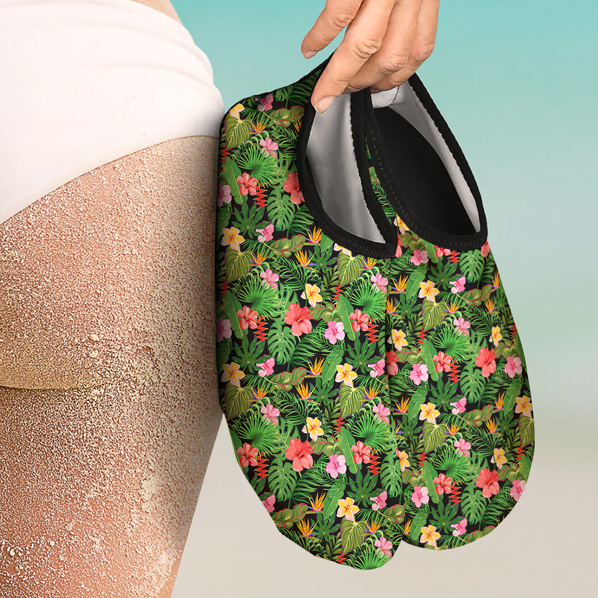 Tropical Aloha Hibiscus Print Pattern Water Shoes-grizzshop