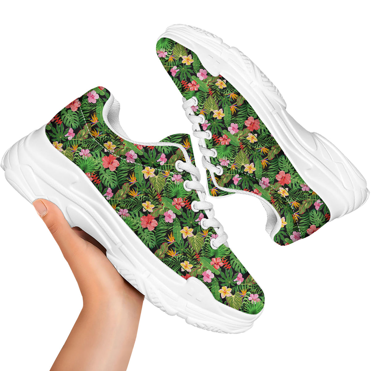Tropical Aloha Hibiscus Print Pattern White Chunky Shoes-grizzshop