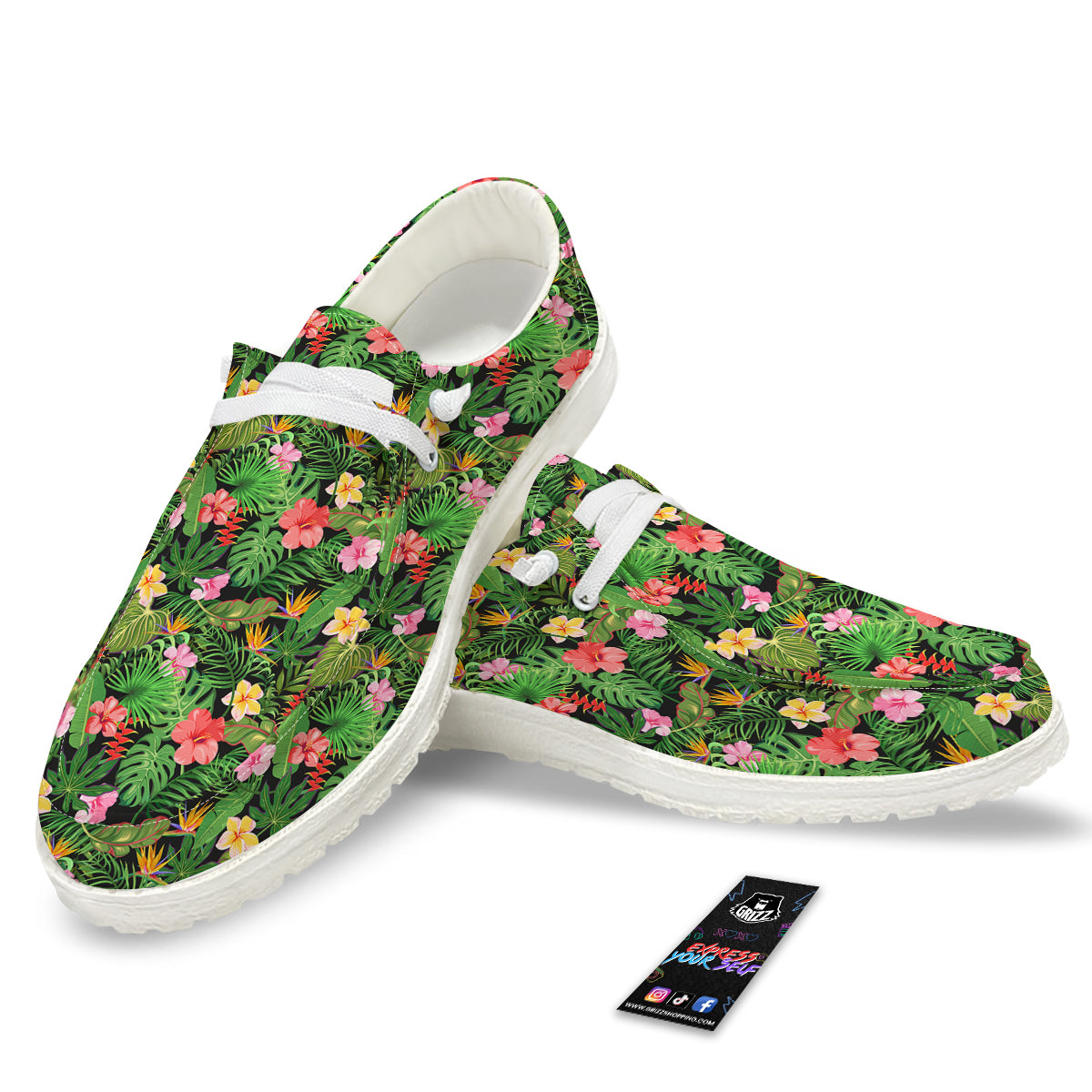 Tropical Aloha Hibiscus Print Pattern White Loafers-grizzshop