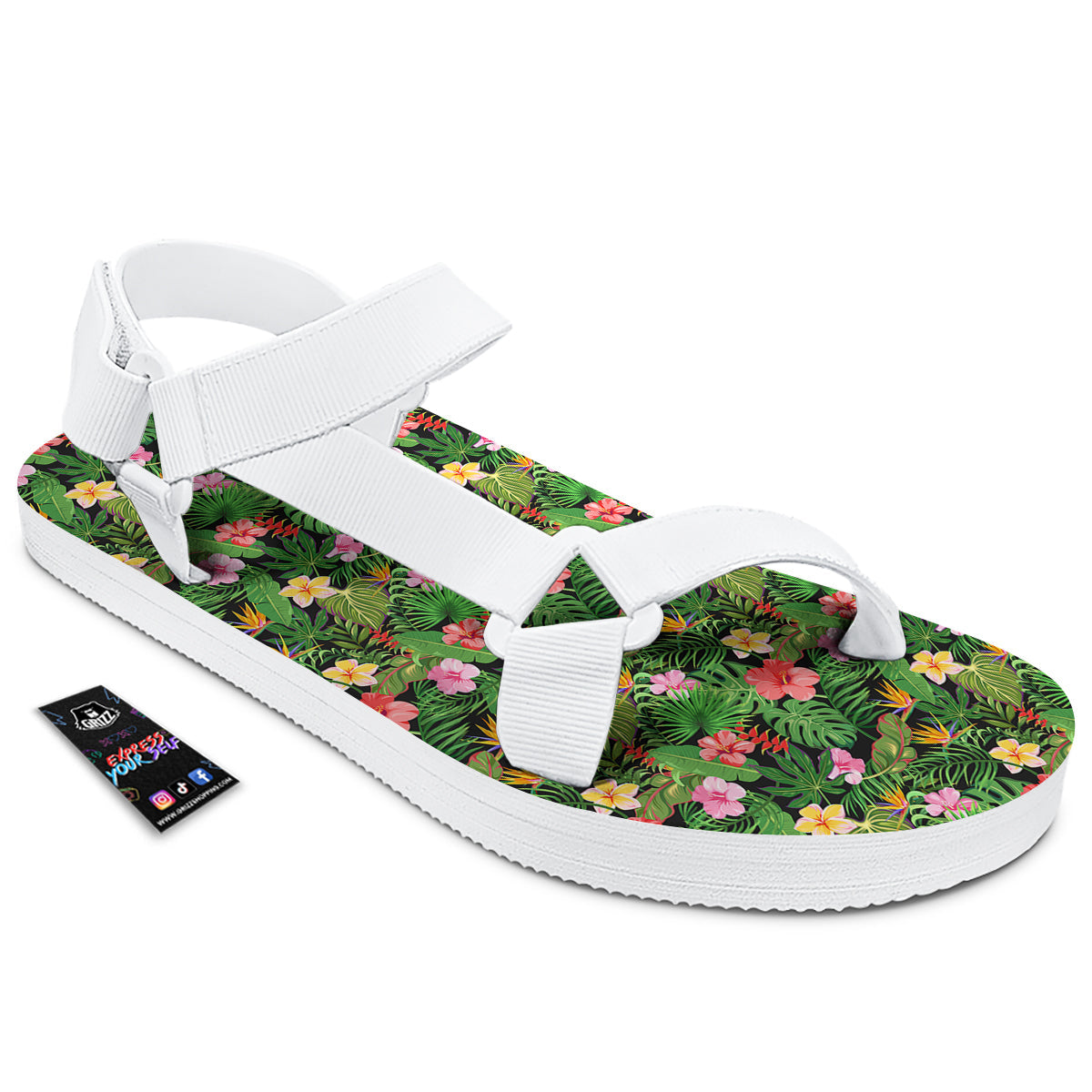 Tropical Aloha Hibiscus Print Pattern White Open Toe Sandals-grizzshop