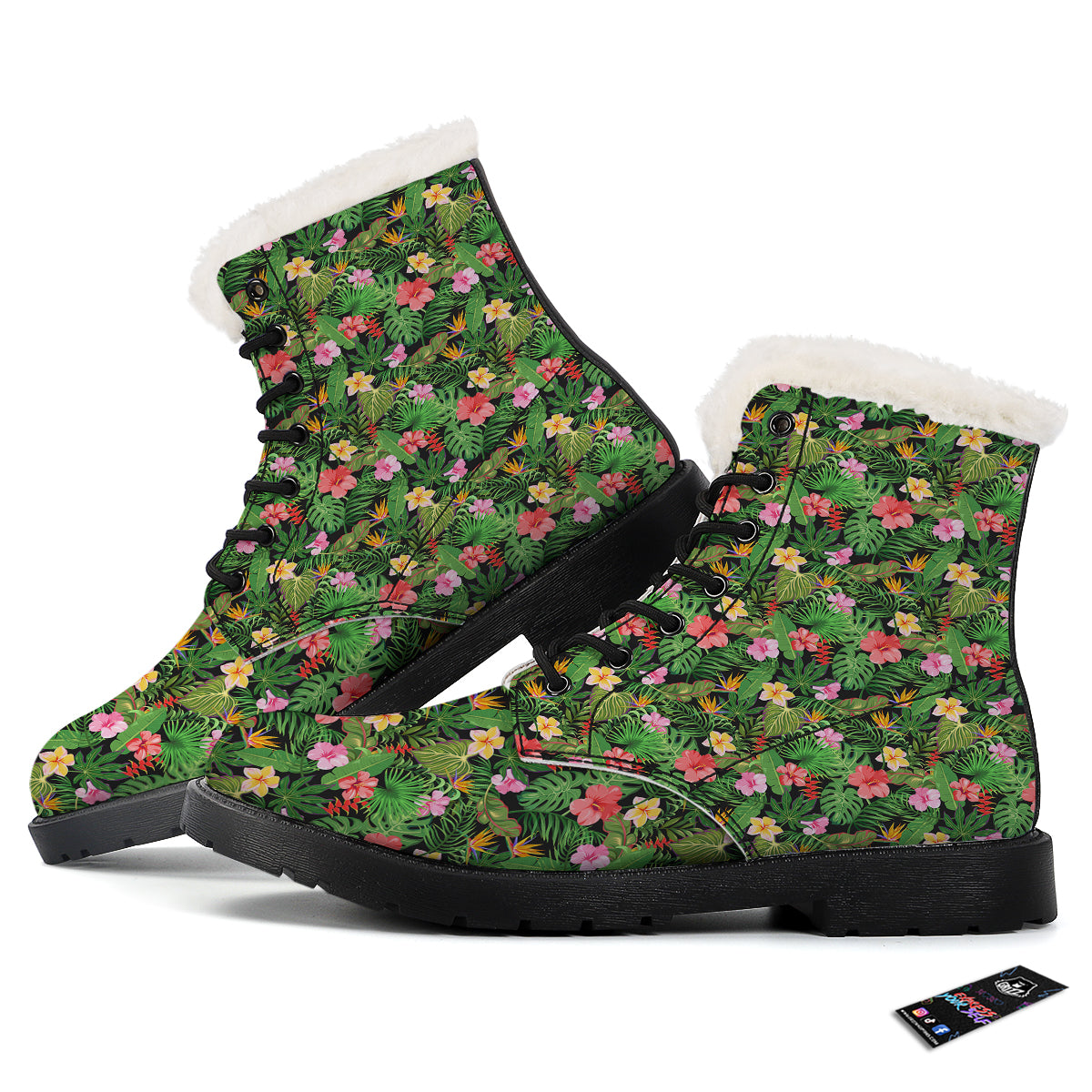 Tropical Aloha Hibiscus Print Pattern Winter Boots-grizzshop