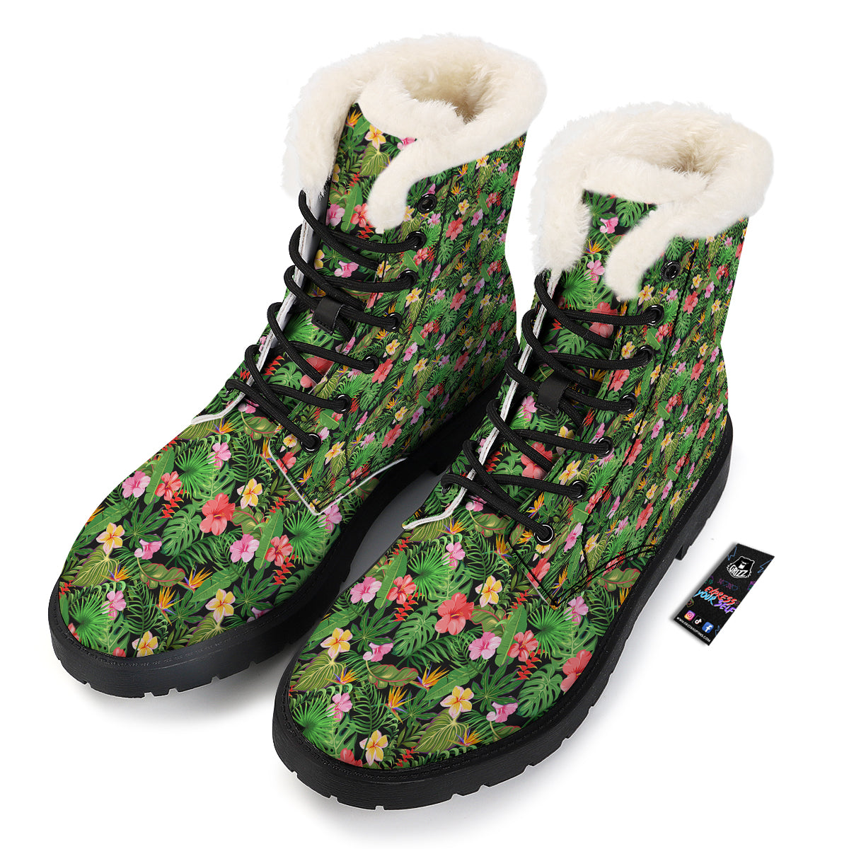 Tropical Aloha Hibiscus Print Pattern Winter Boots-grizzshop