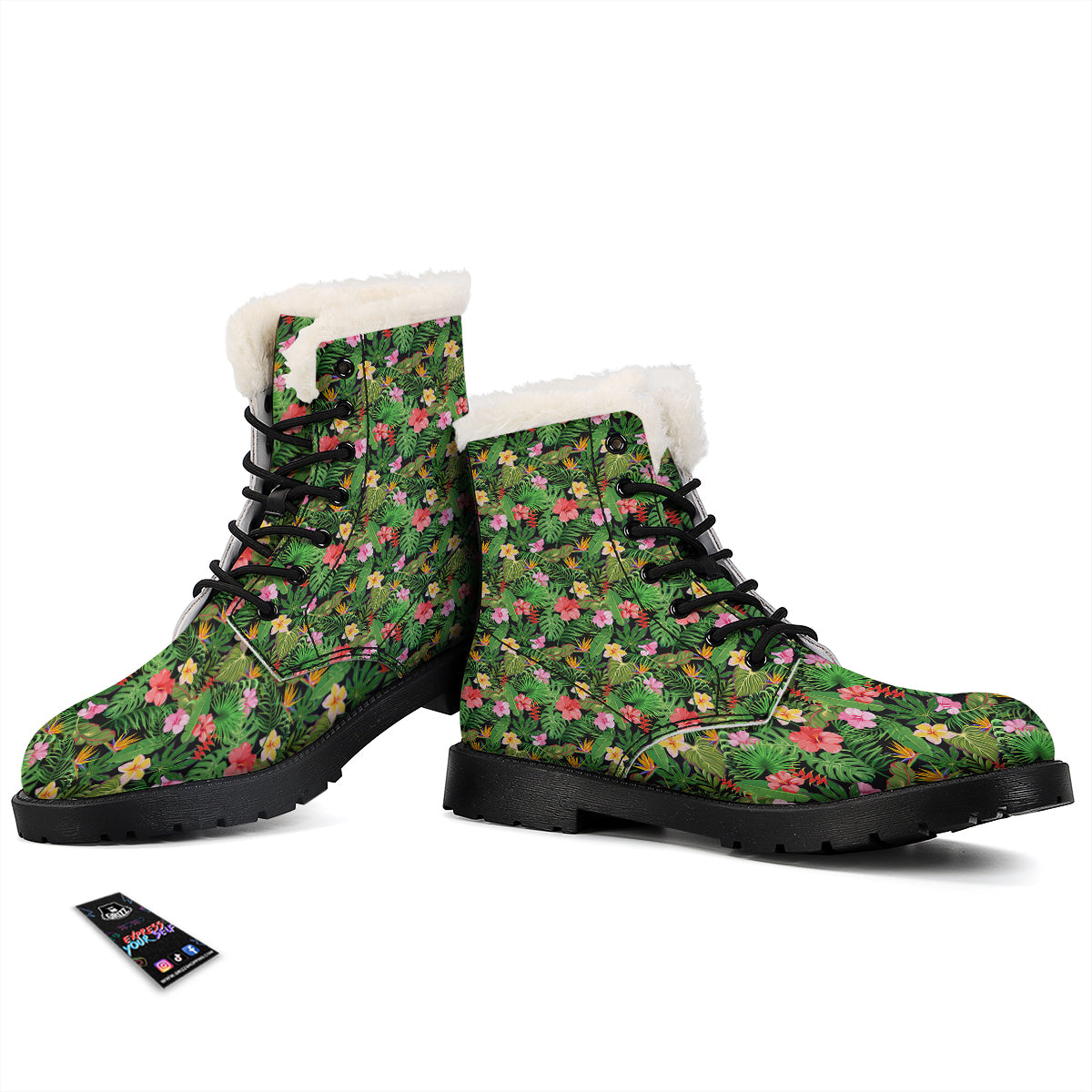Tropical Aloha Hibiscus Print Pattern Winter Boots-grizzshop