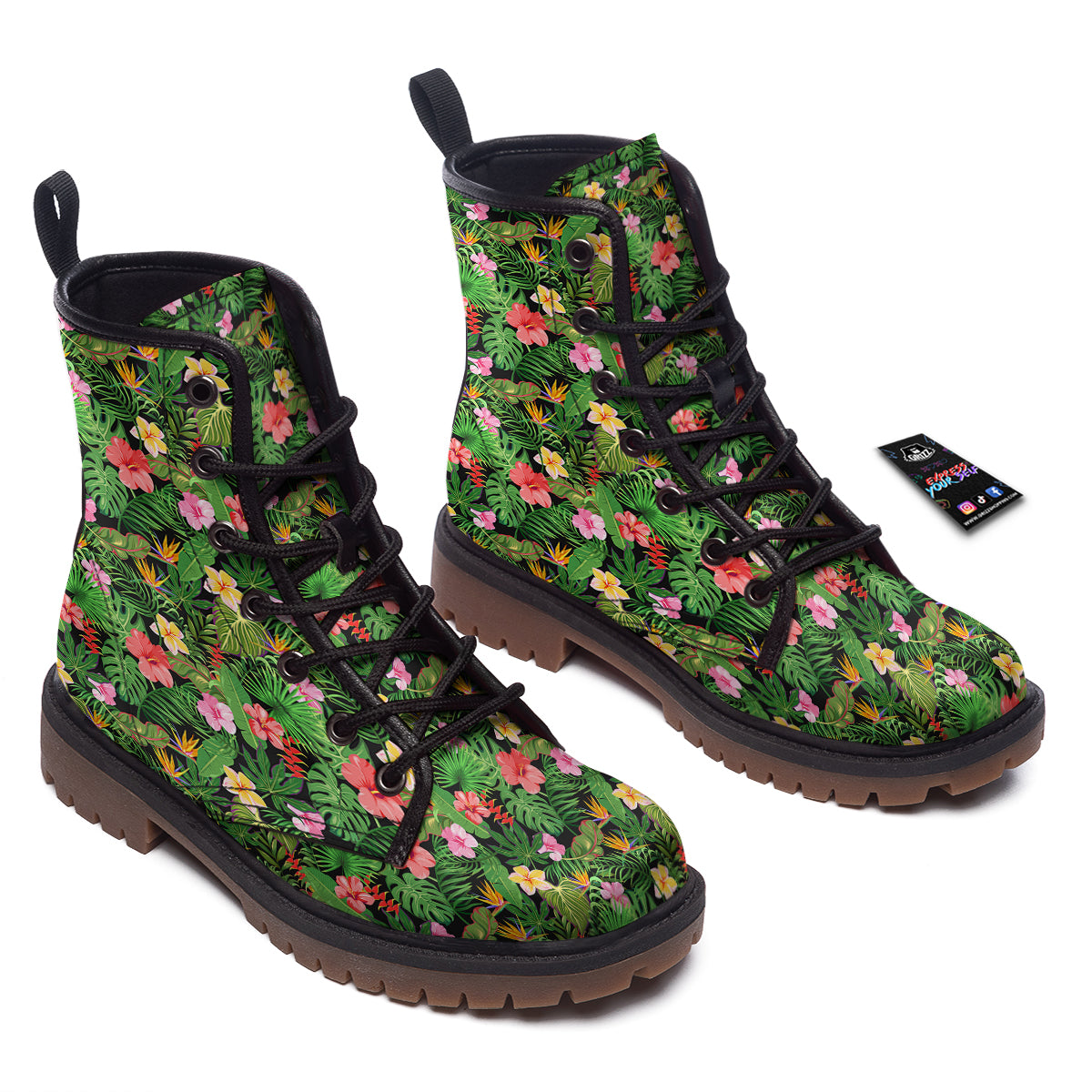 Tropical Aloha Hibiscus Print Pattern Work Boots-grizzshop