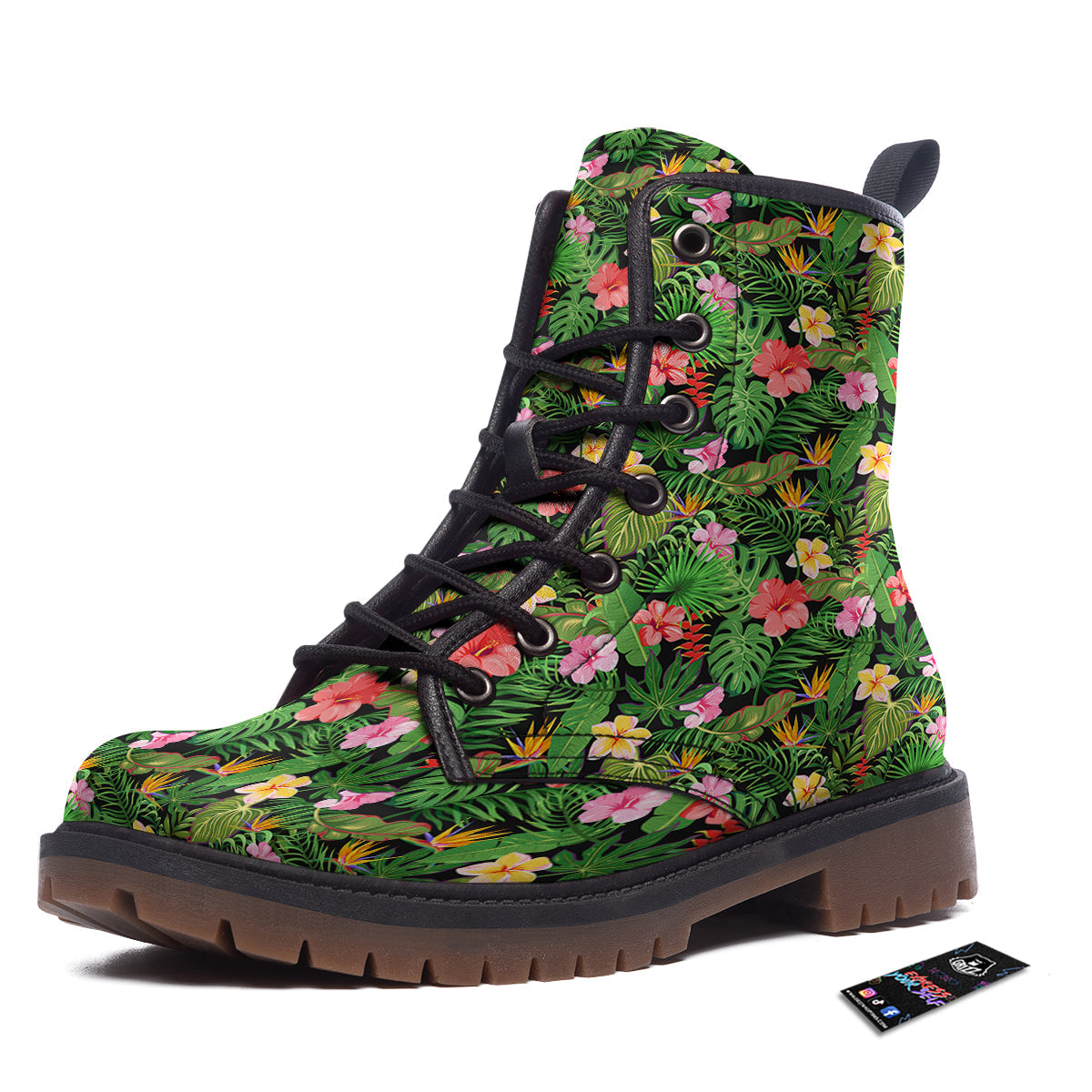 Tropical Aloha Hibiscus Print Pattern Work Boots-grizzshop