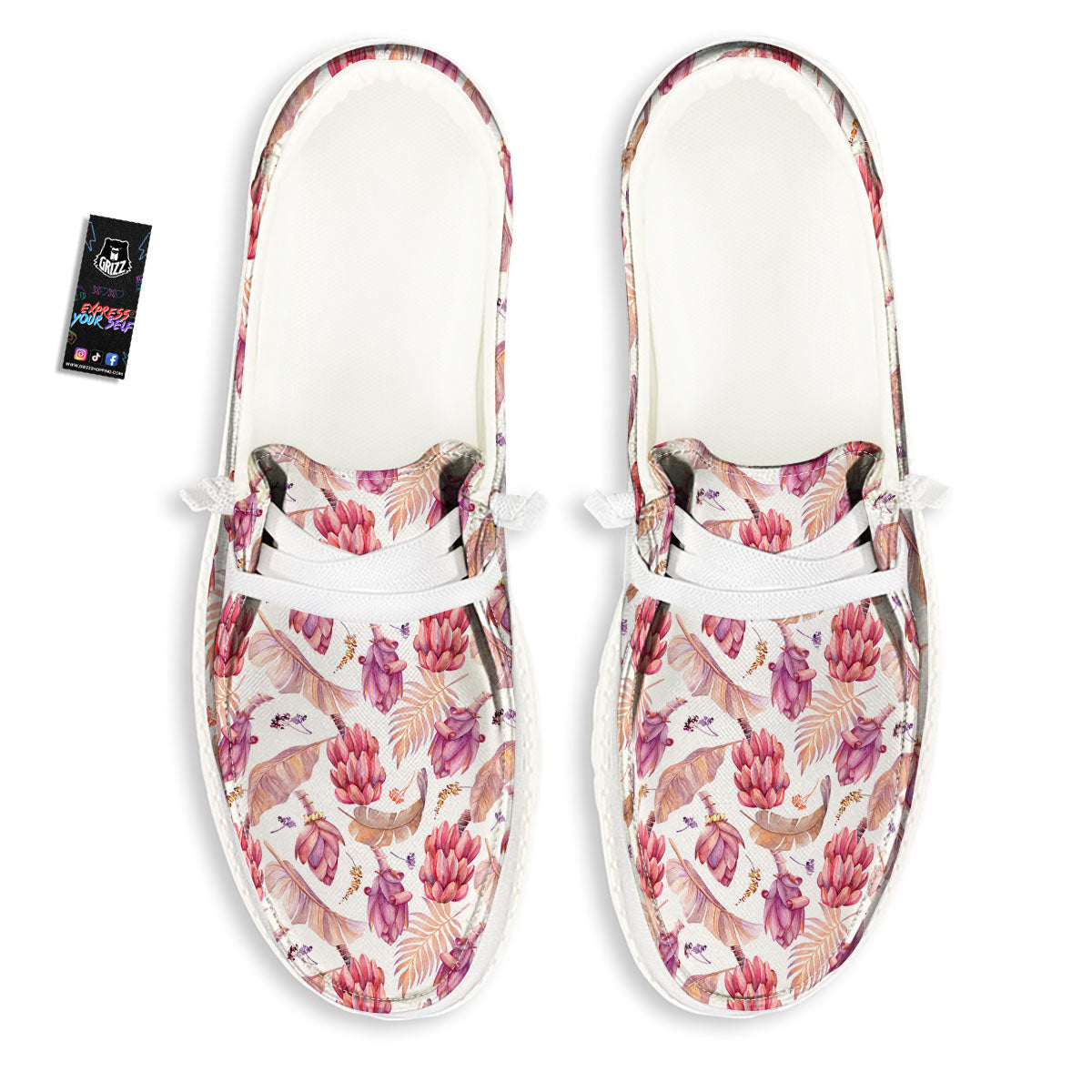 Tropical Banana Pink Print Pattern Black Loafers-grizzshop