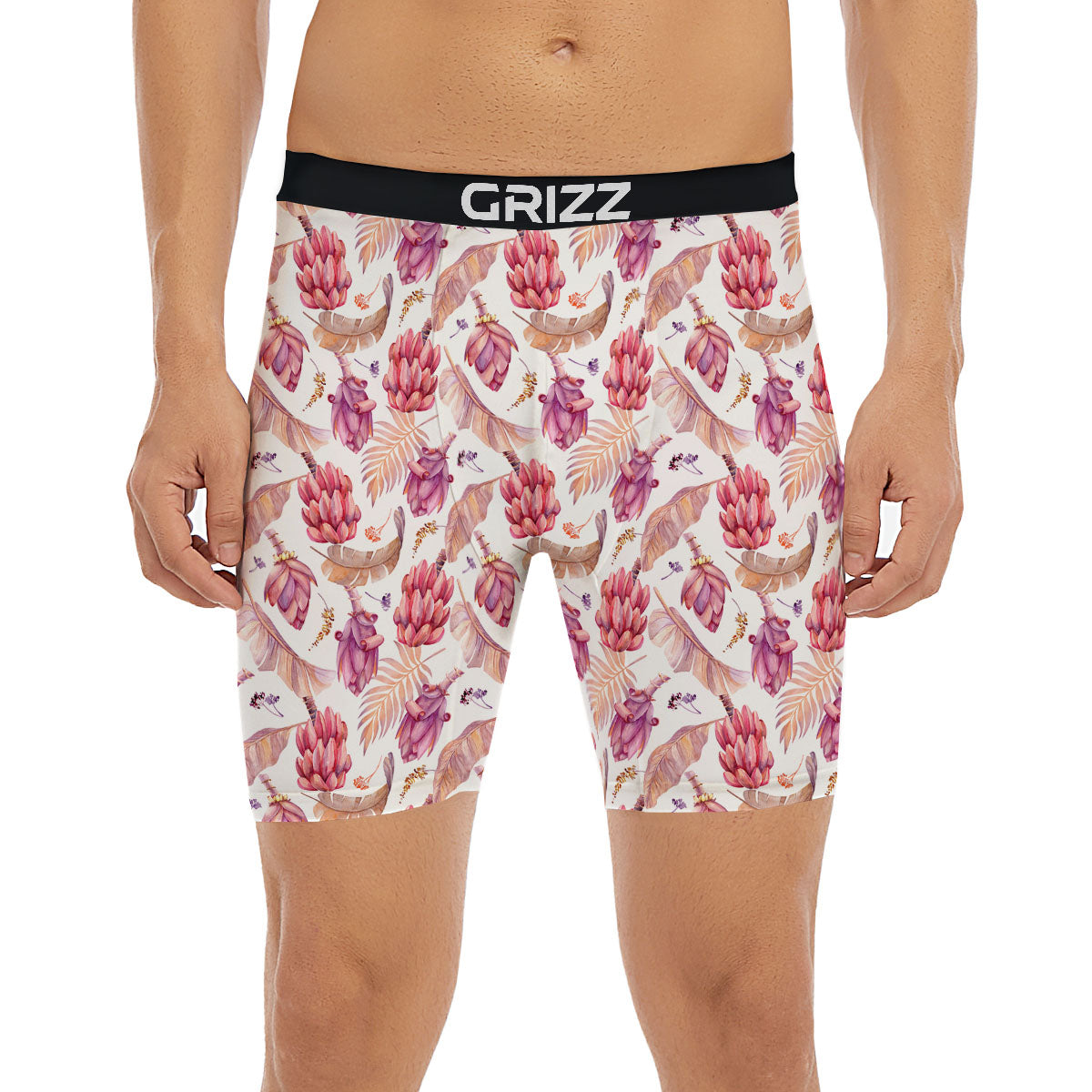 Tropical Banana Pink Print Pattern Boxer Briefs-grizzshop