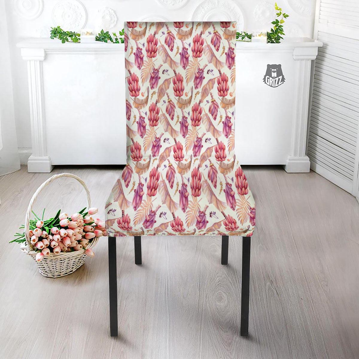 Tropical Banana Pink Print Pattern Dining Chair Slipcover-grizzshop