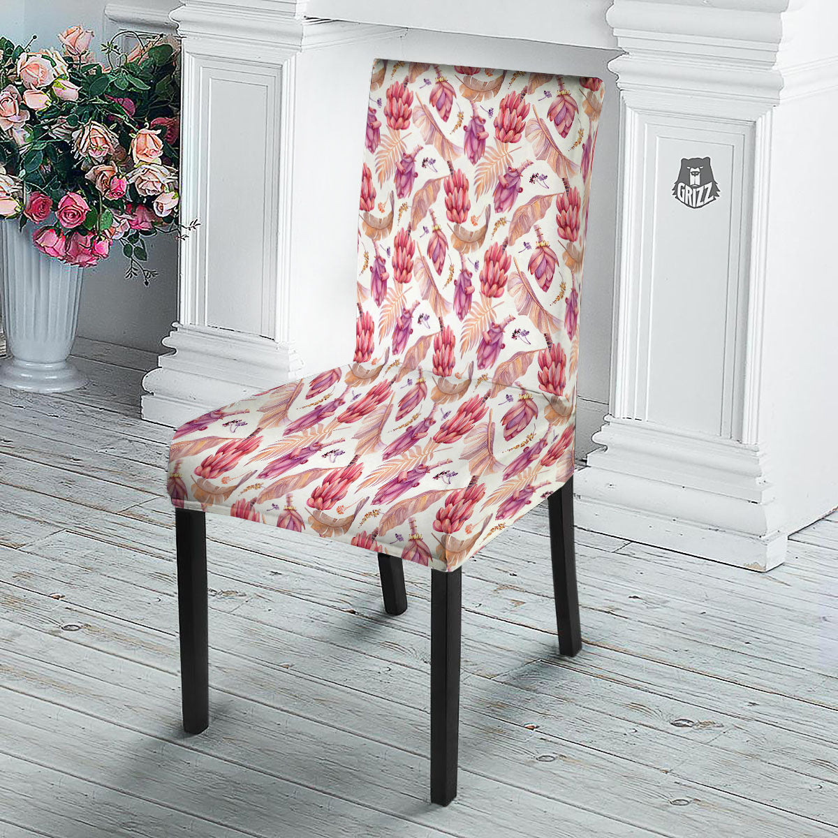 Tropical Banana Pink Print Pattern Dining Chair Slipcover-grizzshop