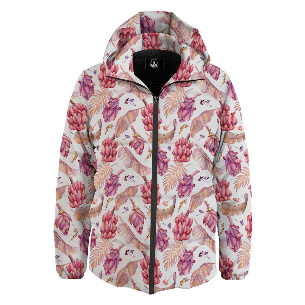 Tropical Banana Pink Print Pattern Down Jacket-grizzshop
