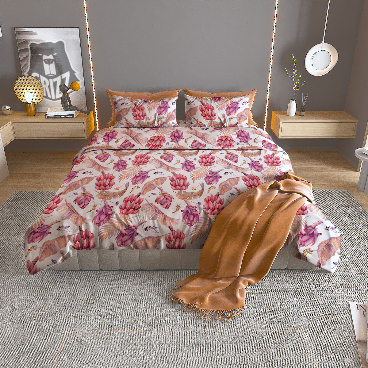 Tropical Banana Pink Print Pattern Duvet Cover Bedding Set
