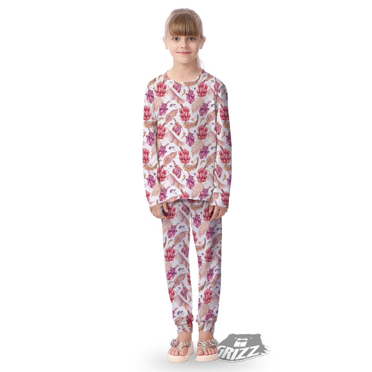 Tropical Banana Pink Print Pattern Kid's Pajamas-grizzshop