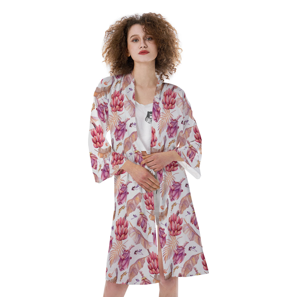 Tropical Banana Pink Print Pattern Kimono-grizzshop
