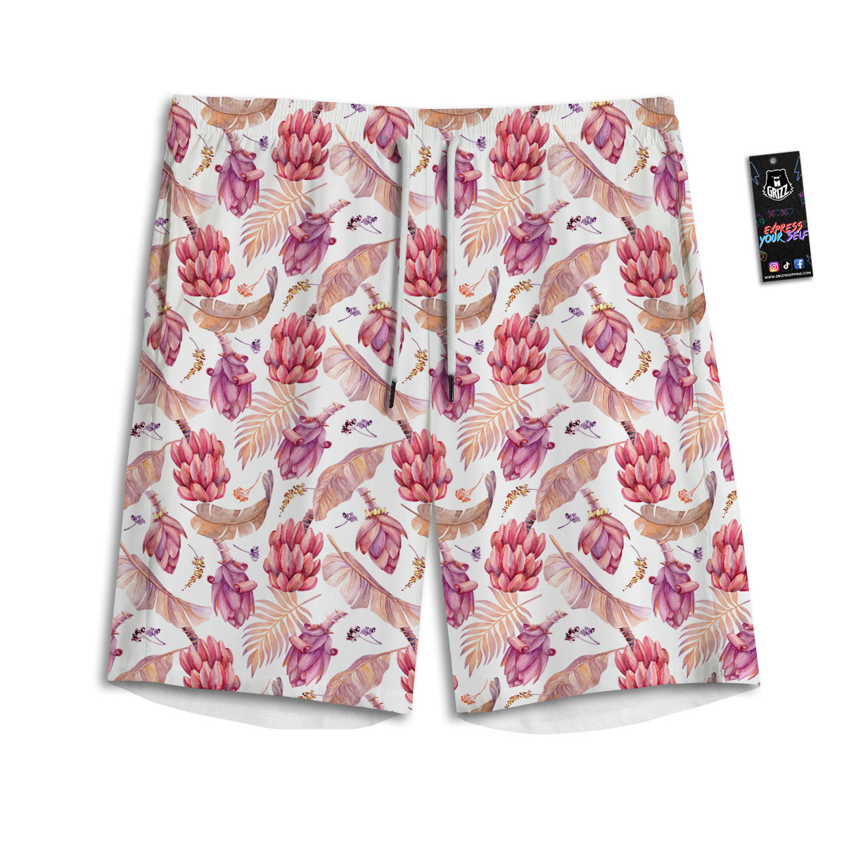 Tropical Banana Pink Print Pattern Men's Athletic Shorts