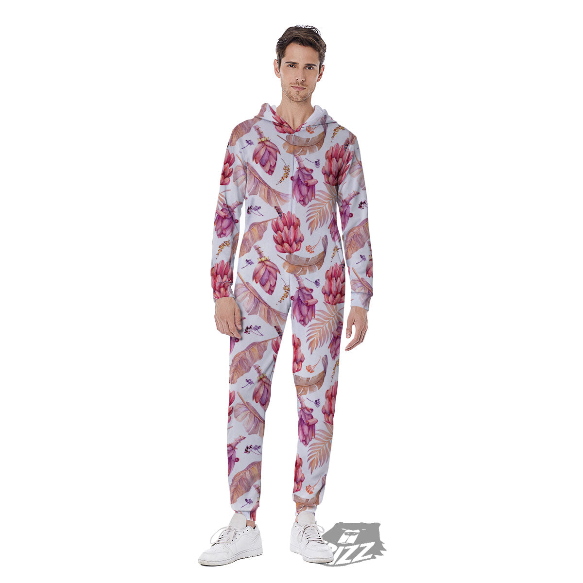 Tropical Banana Pink Print Pattern Men's Jumpsuit-grizzshop
