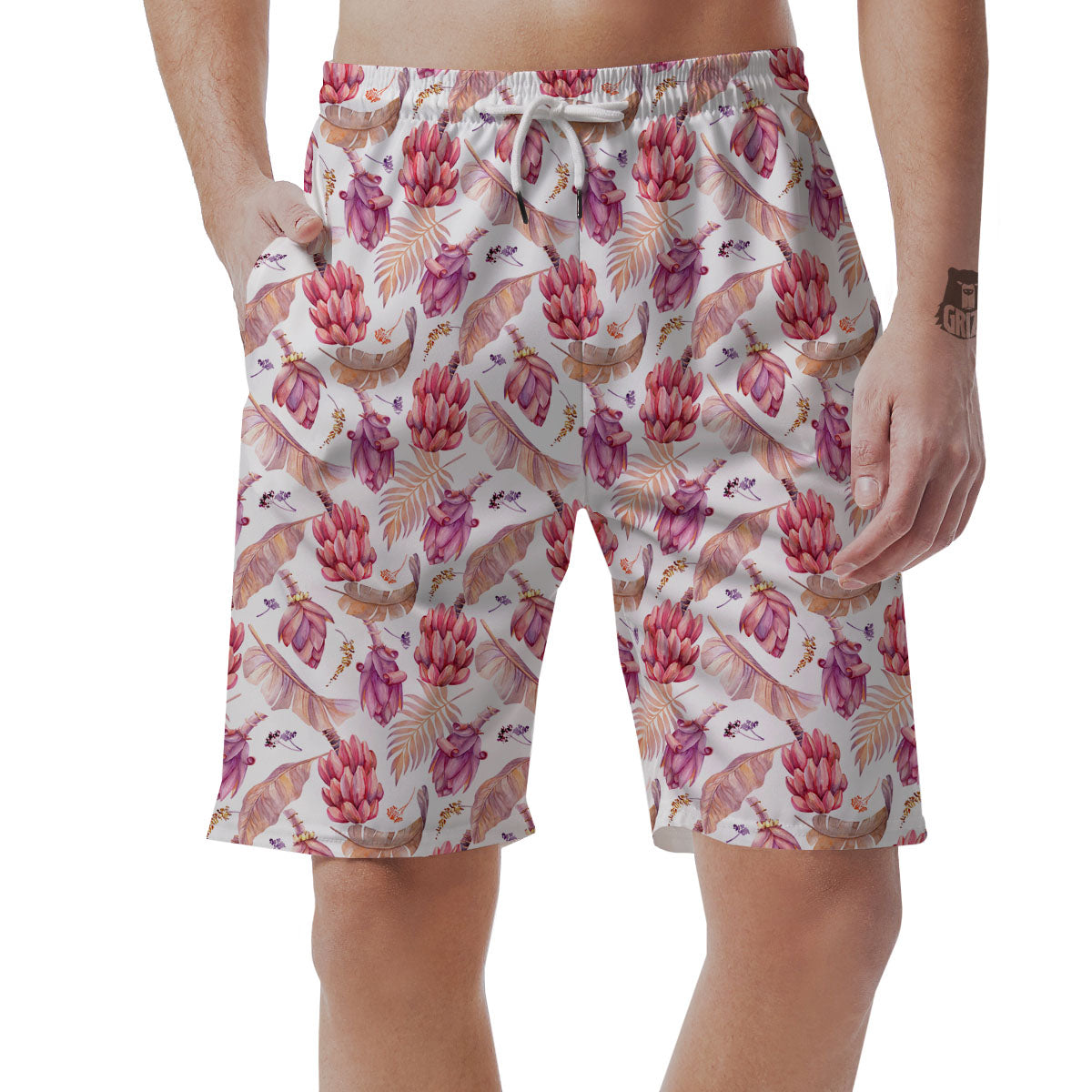 Tropical Banana Pink Print Pattern Men's Shorts-grizzshop