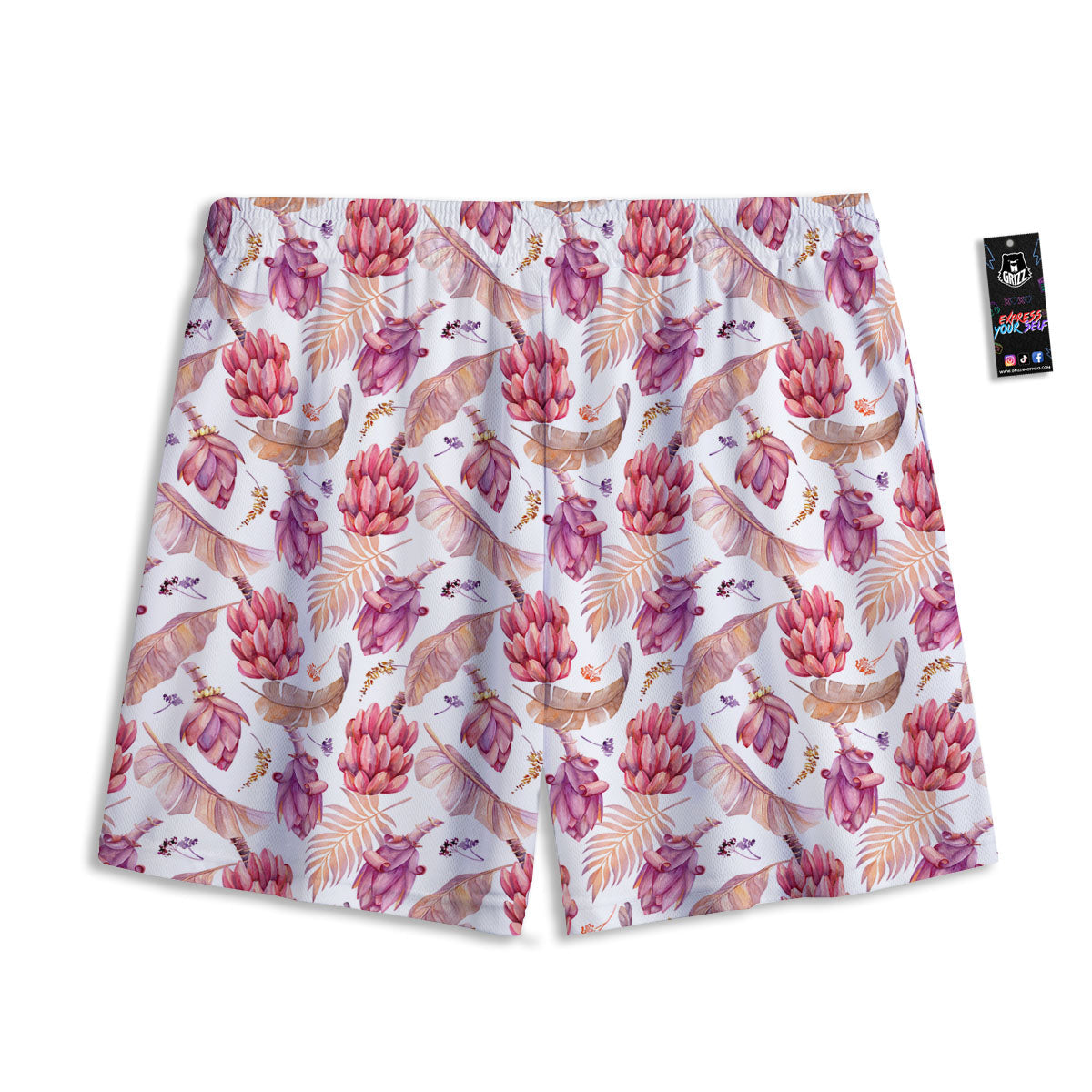 Tropical Banana Pink Print Pattern Mesh Shorts