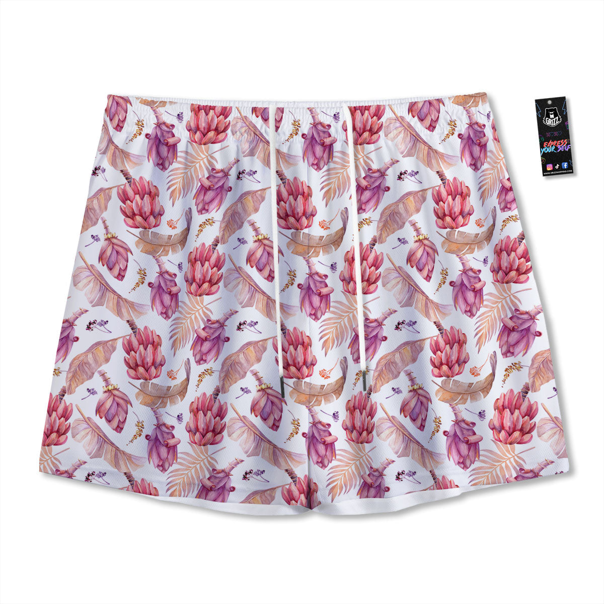 Tropical Banana Pink Print Pattern Mesh Shorts