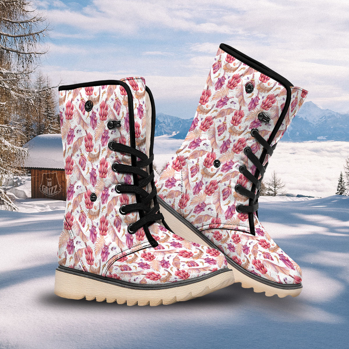 Tropical Banana Pink Print Pattern Snow Boots-grizzshop