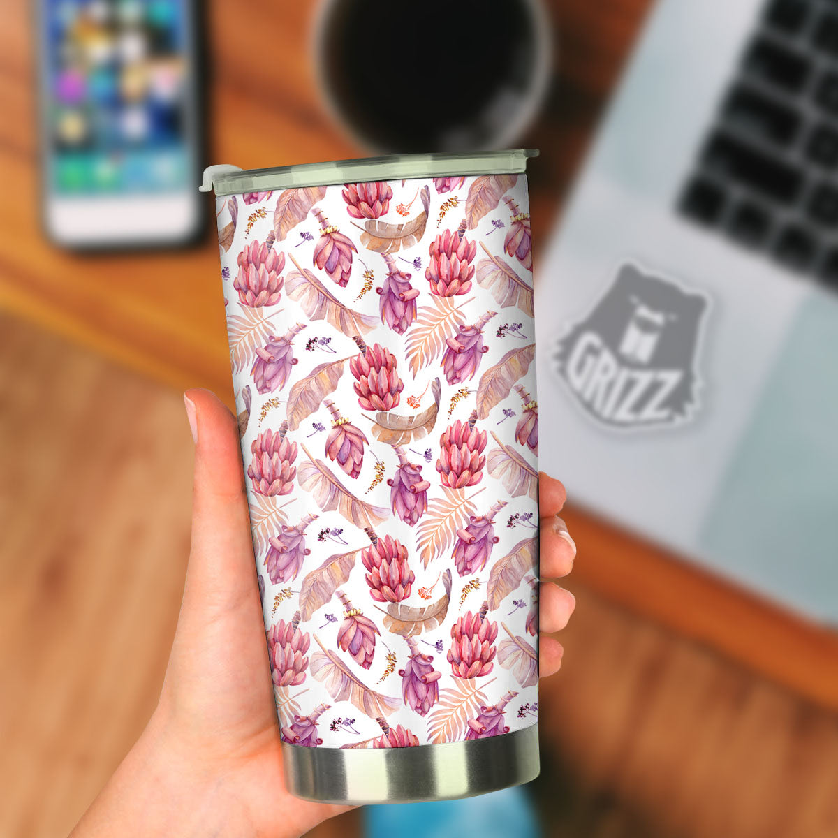 Tropical Banana Pink Print Pattern Tumbler-grizzshop