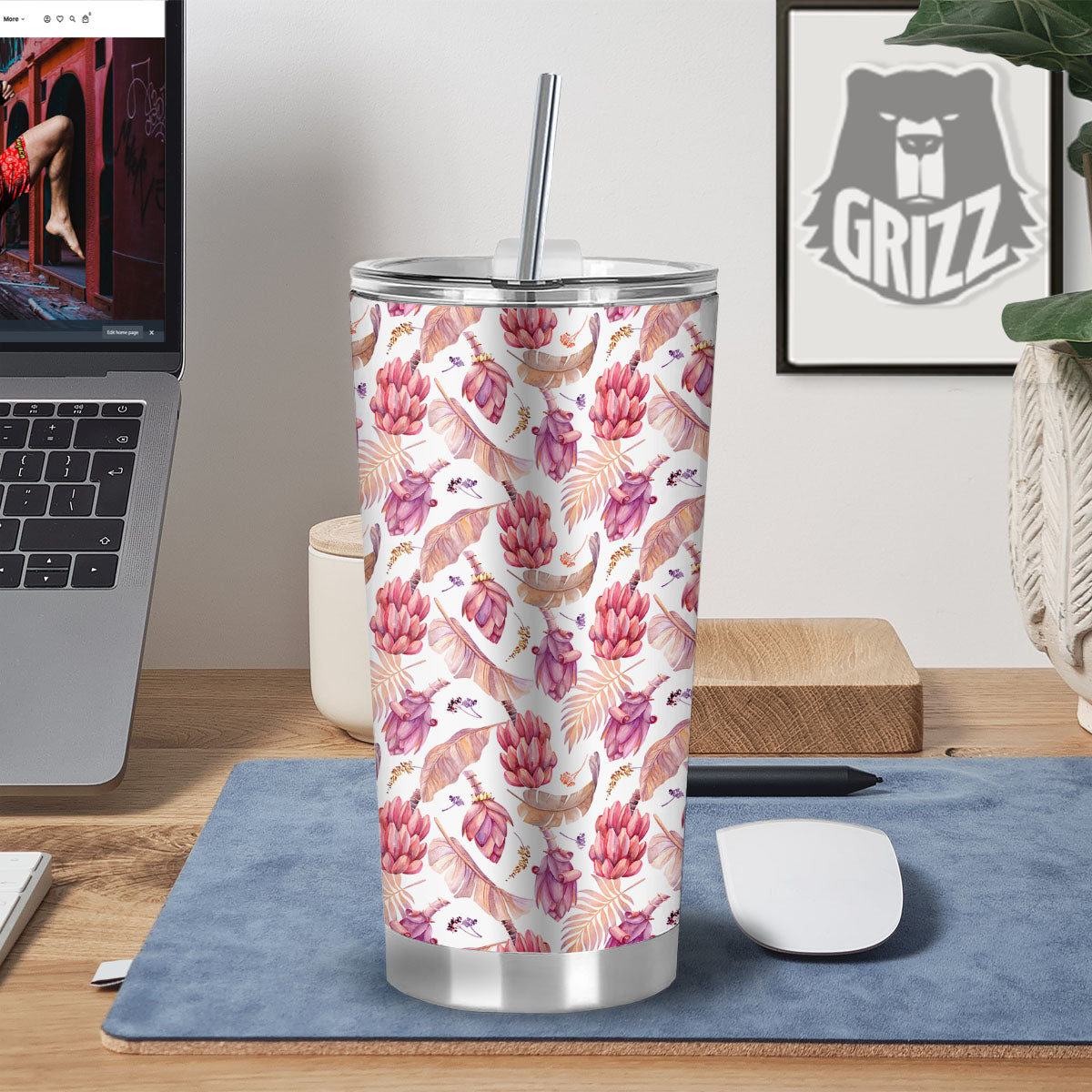 Tropical Banana Pink Print Pattern Tumbler-grizzshop