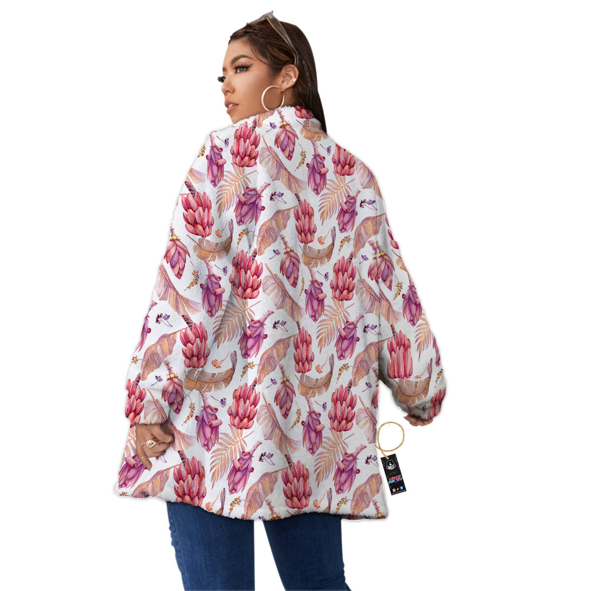 Tropical Banana Pink Print Pattern Women's Sherpa Jacket-grizzshop