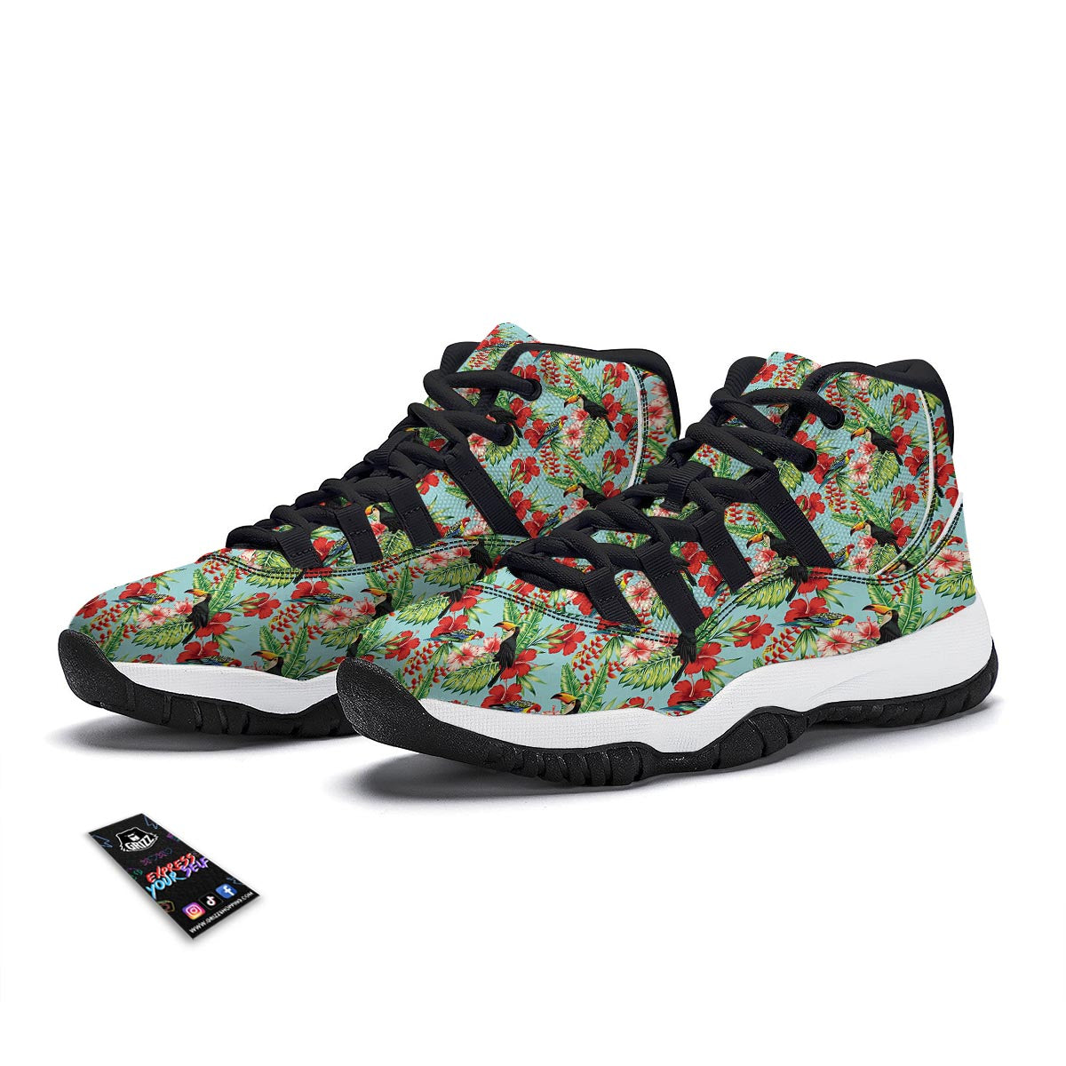 Tropical Bird Black Bball Shoes-grizzshop