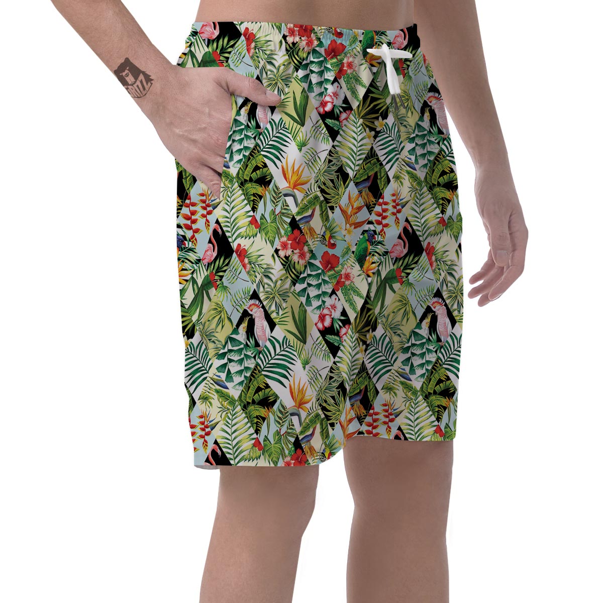 Tropical Bird Patchwork Print Men's Shorts-grizzshop