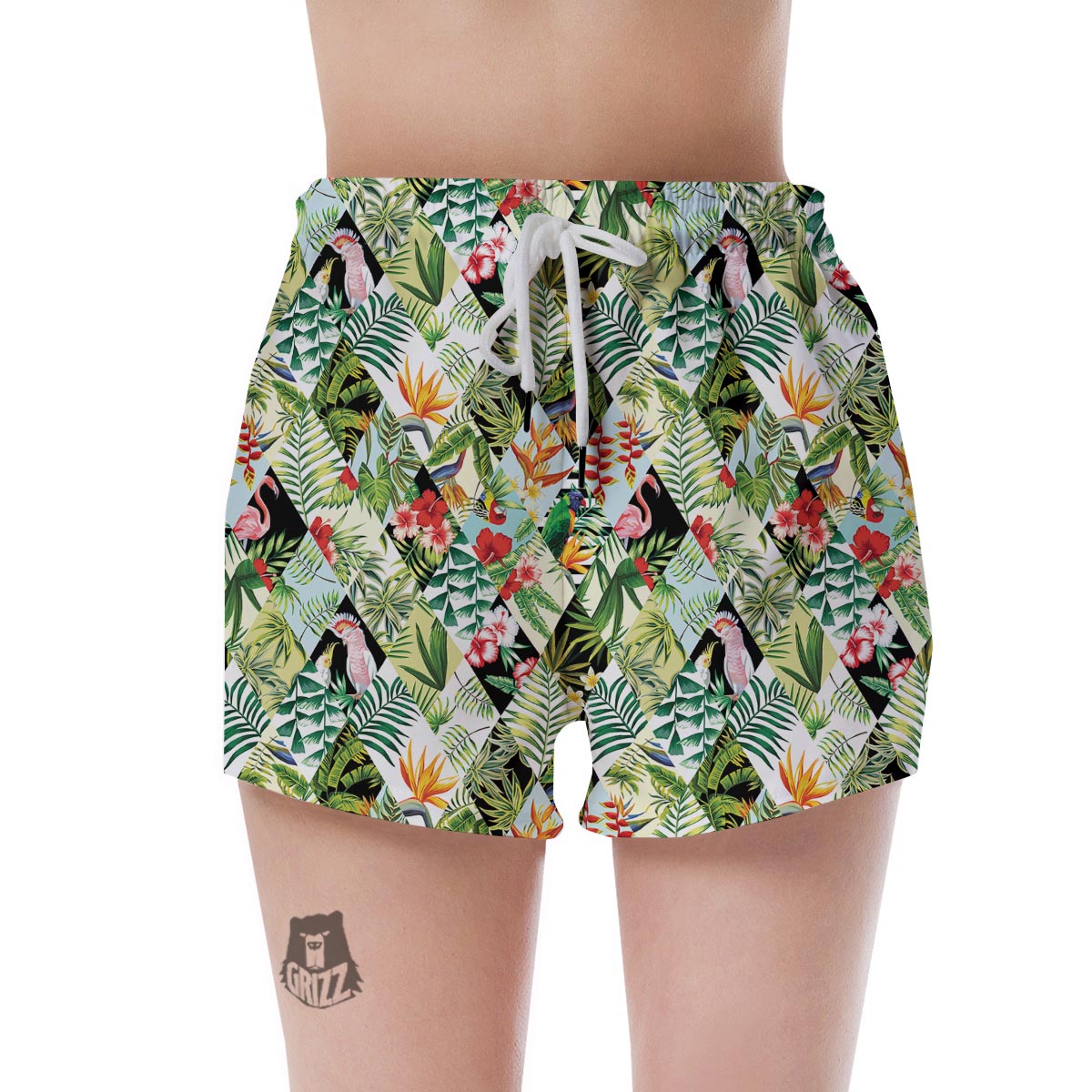 Tropical Bird Patchwork Print Women's Shorts-grizzshop