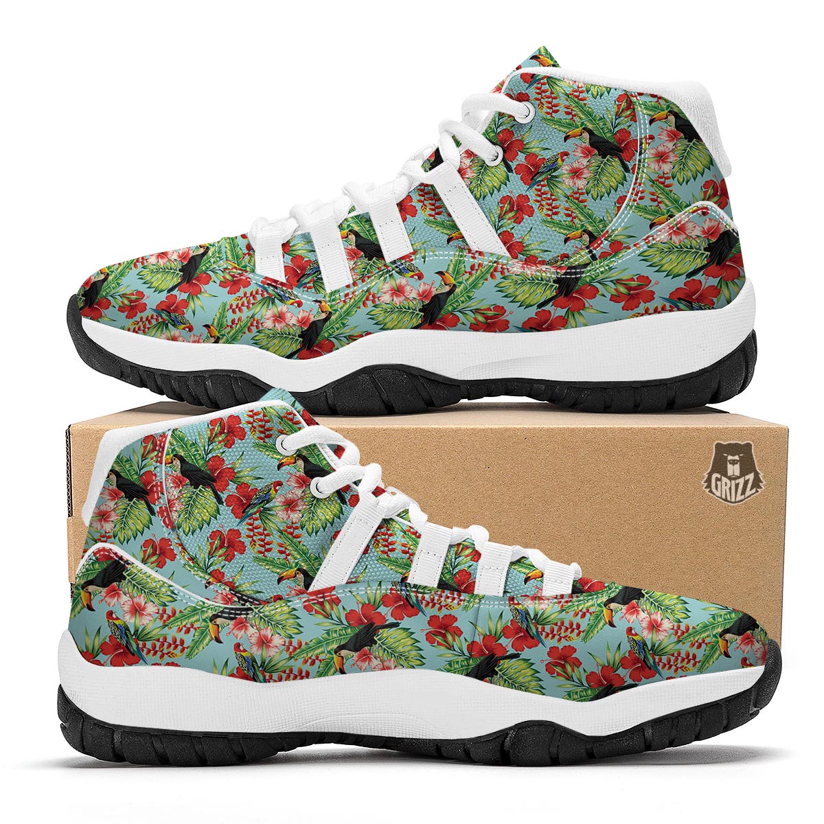 Tropical Bird White Bball Shoes-grizzshop