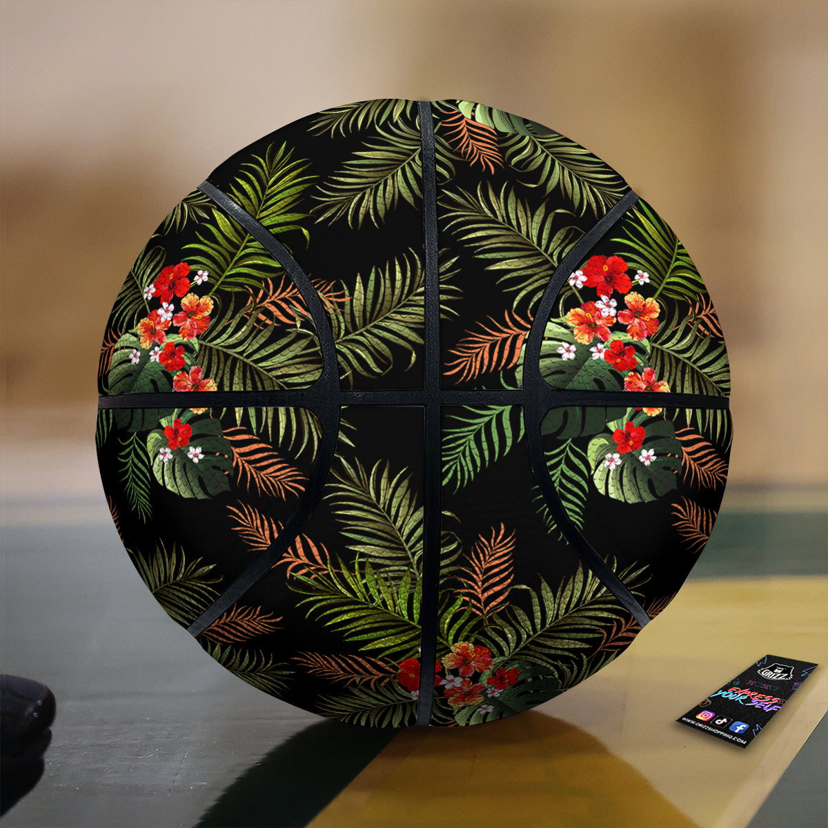 Tropical Black Hawaii Print Pattern Basketball