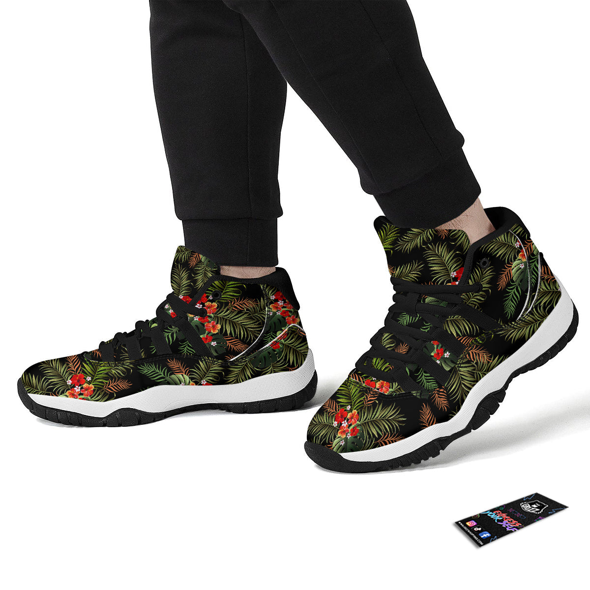 Tropical Black Hawaii Print Pattern Black Bball Shoes-grizzshop