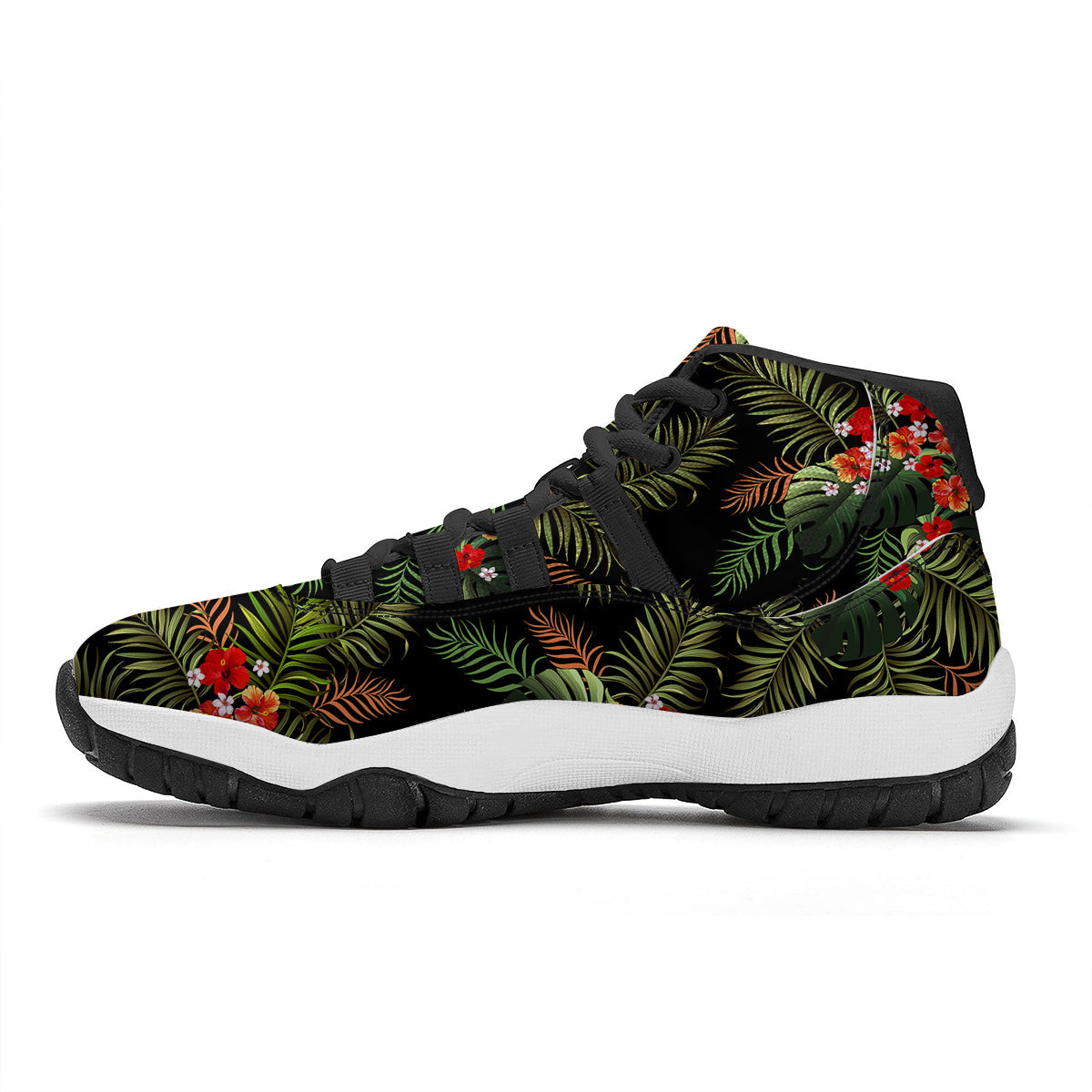Tropical Black Hawaii Print Pattern Black Bball Shoes-grizzshop