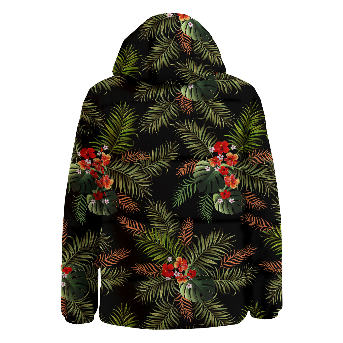 Tropical Black Hawaii Print Pattern Down Jacket-grizzshop