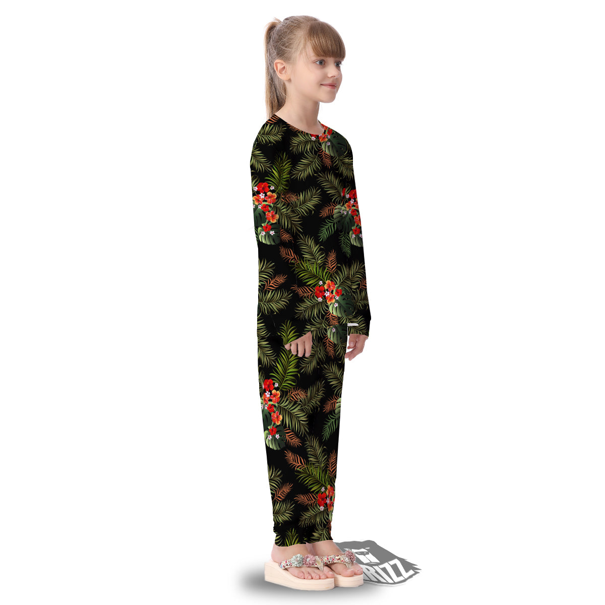 Tropical Black Hawaii Print Pattern Kid's Pajamas-grizzshop