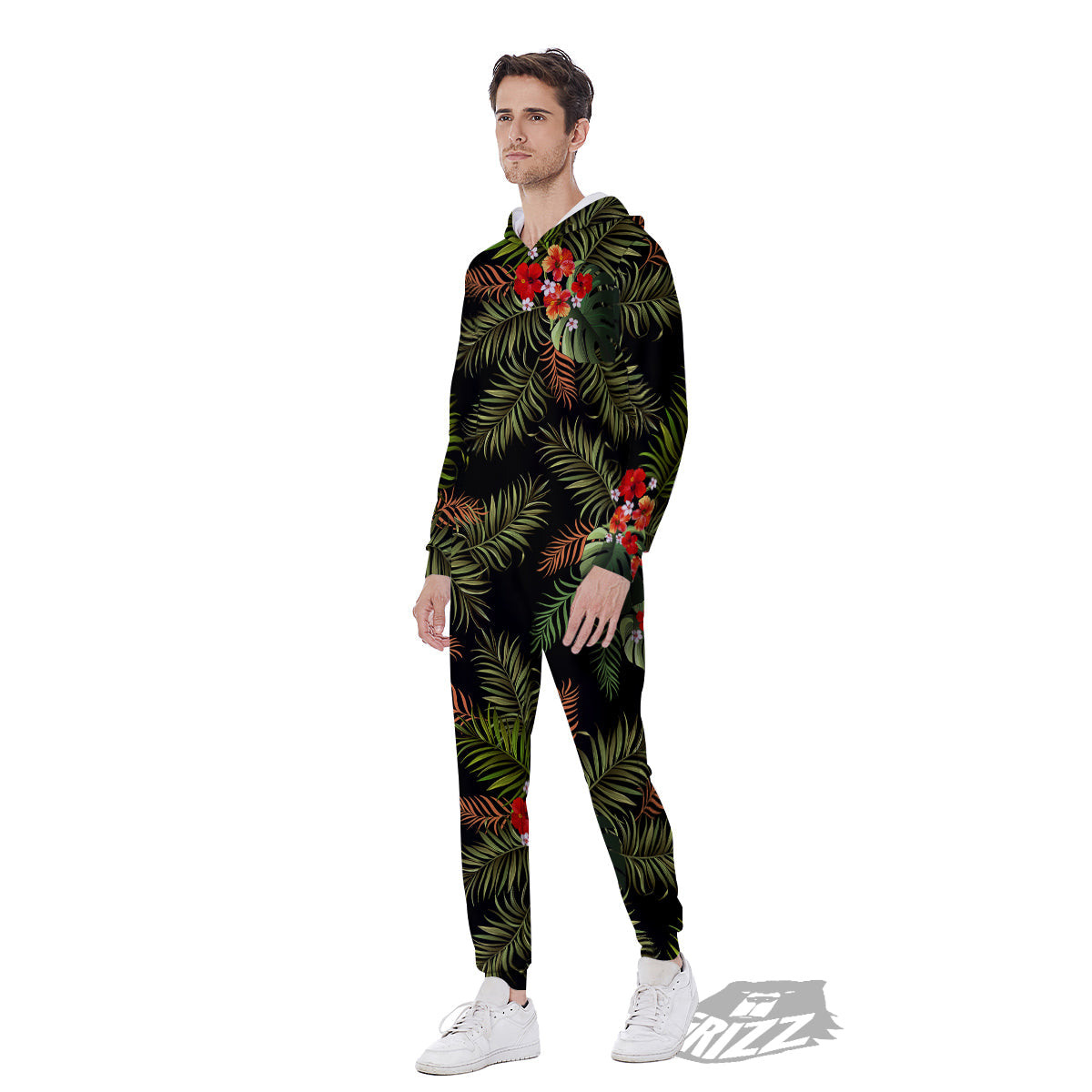 Tropical Black Hawaii Print Pattern Men's Jumpsuit-grizzshop