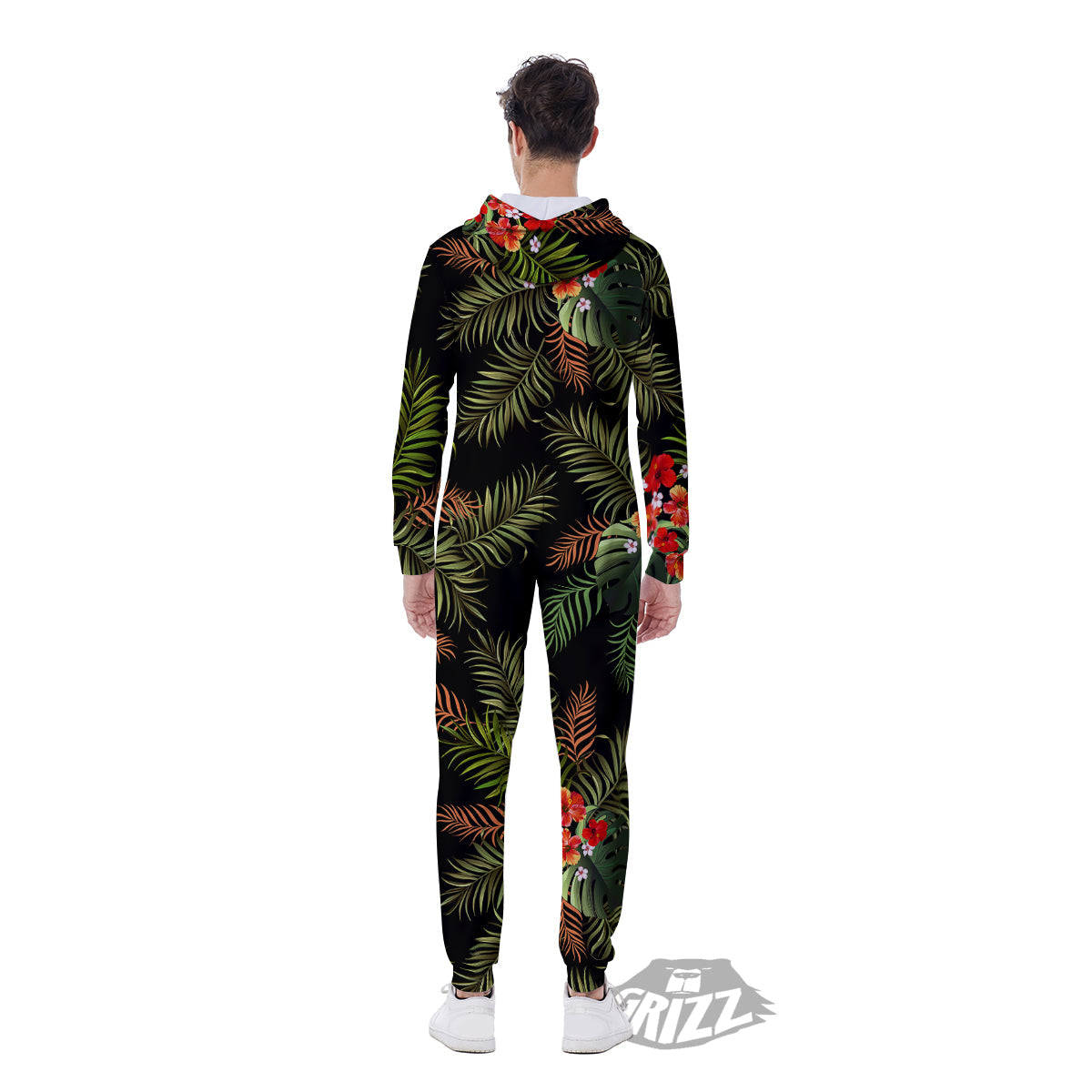 Tropical Black Hawaii Print Pattern Men's Jumpsuit-grizzshop