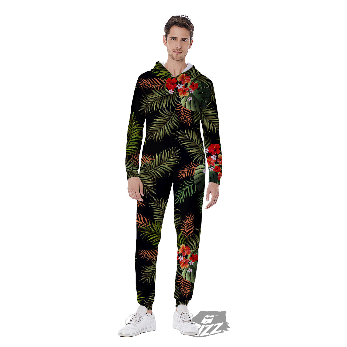 Tropical Black Hawaii Print Pattern Men's Jumpsuit-grizzshop