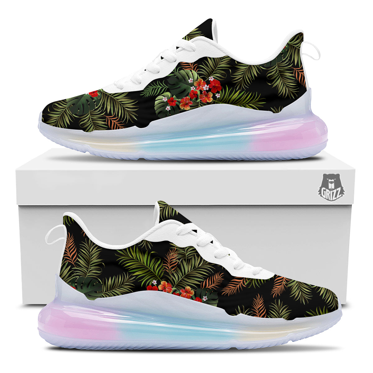 Tropical Black Hawaii Print Pattern Running Sneakers-grizzshop