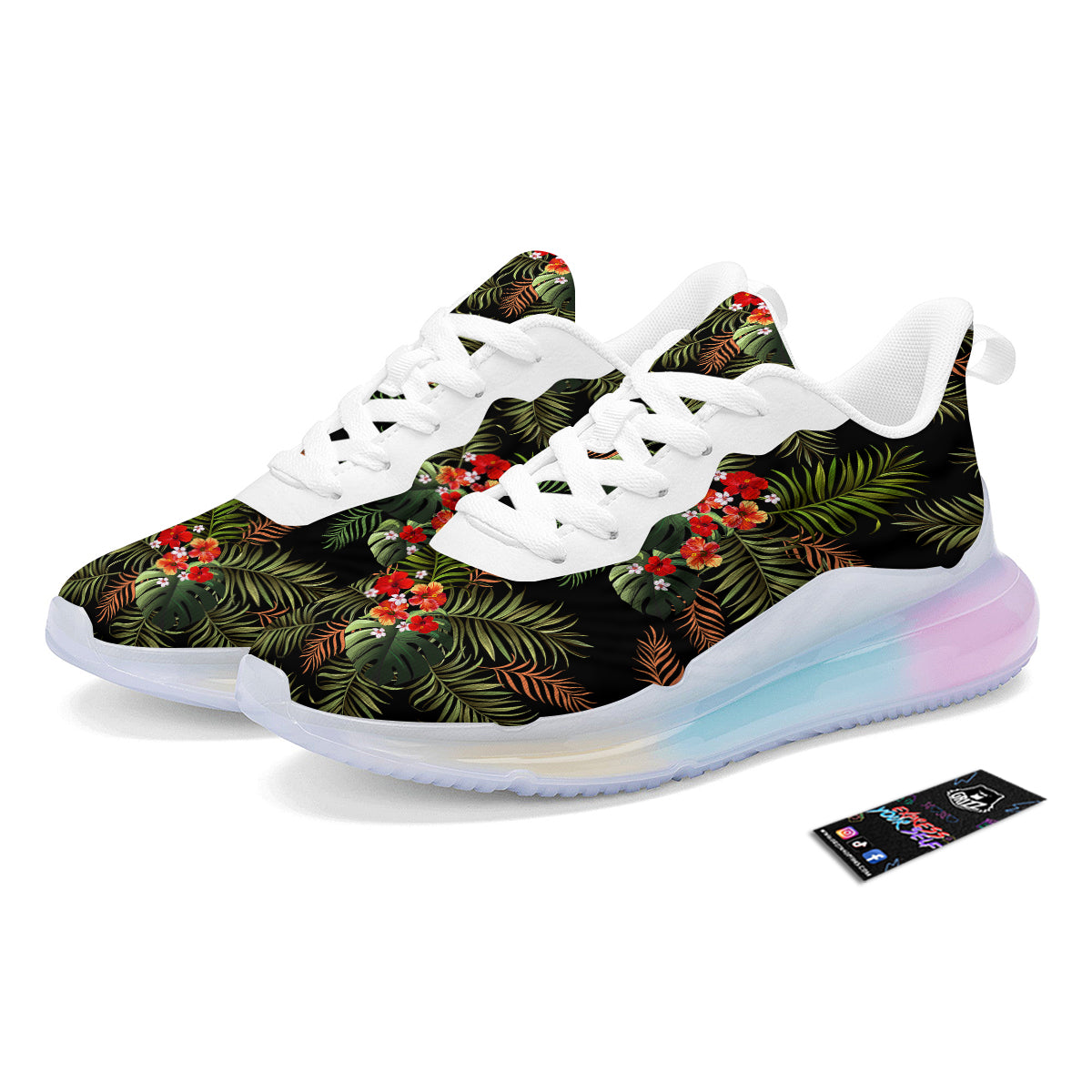 Tropical Black Hawaii Print Pattern Running Sneakers-grizzshop