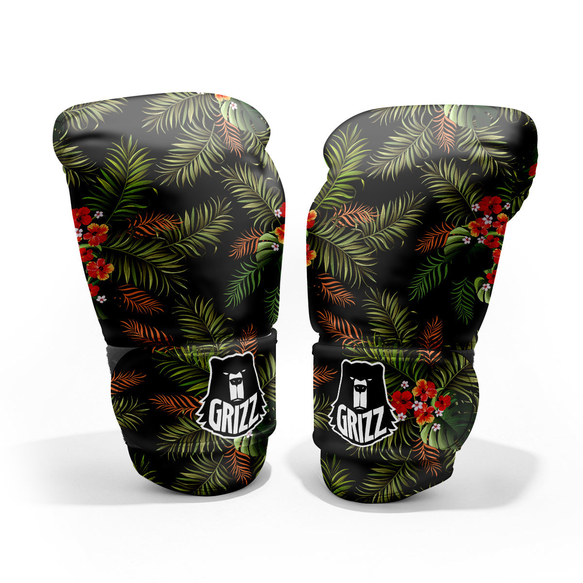 Tropical Black Hawaii Print Pattern Sparring Gloves-grizzshop