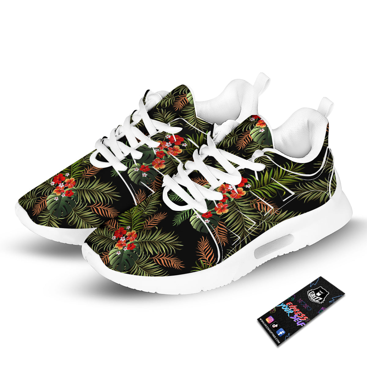 Tropical Black Hawaii Print Pattern Tennis Shoes-grizzshop