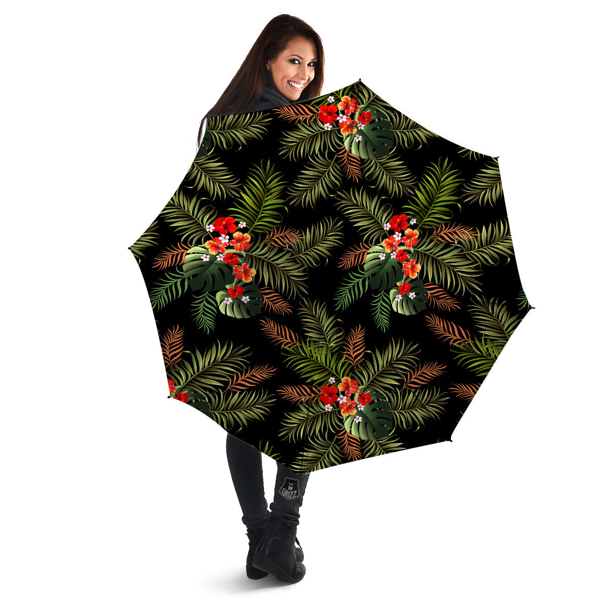 Tropical Black Hawaii Print Pattern Umbrella-grizzshop