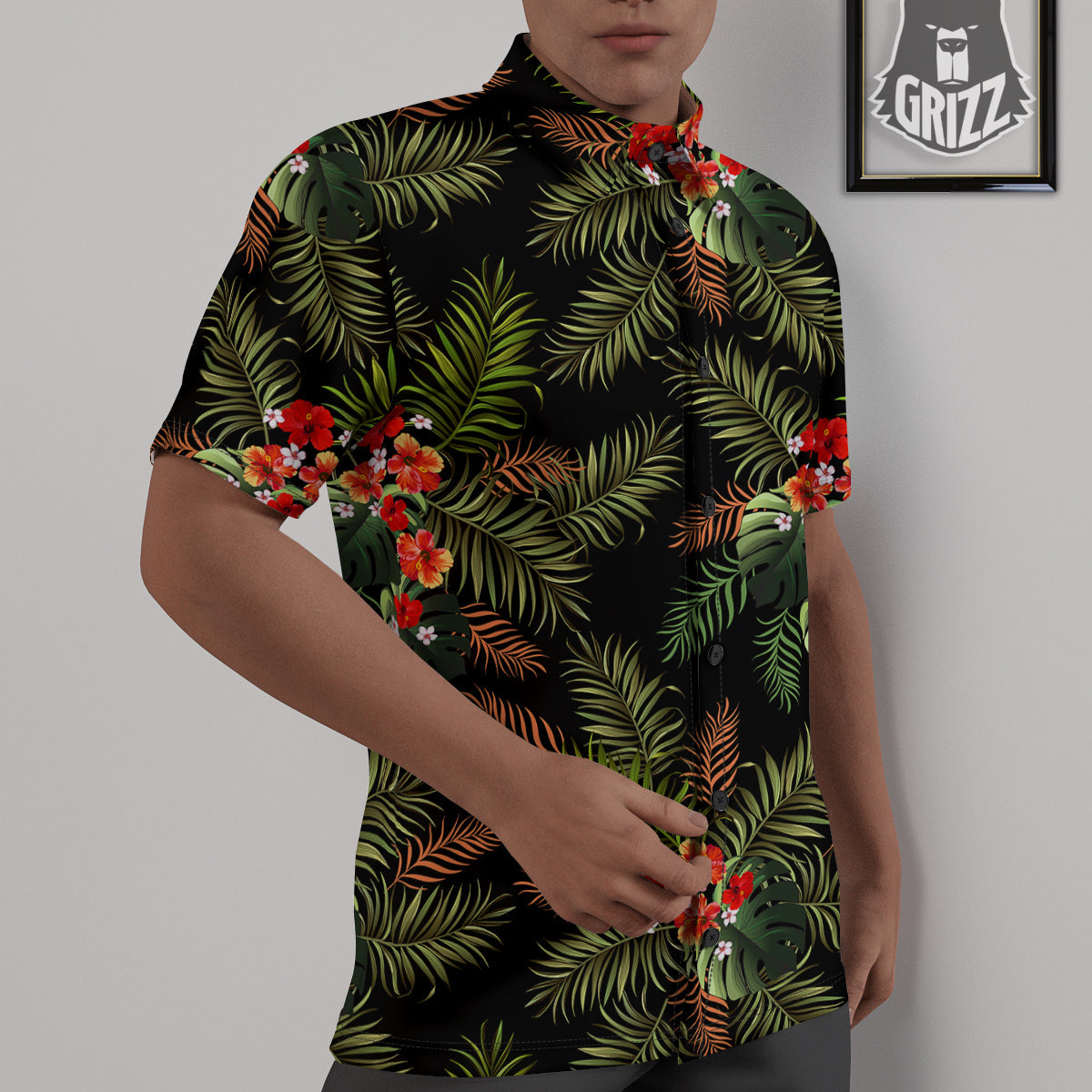 Tropical Black Hawaii Print Pattern Untucked Shirts-grizzshop