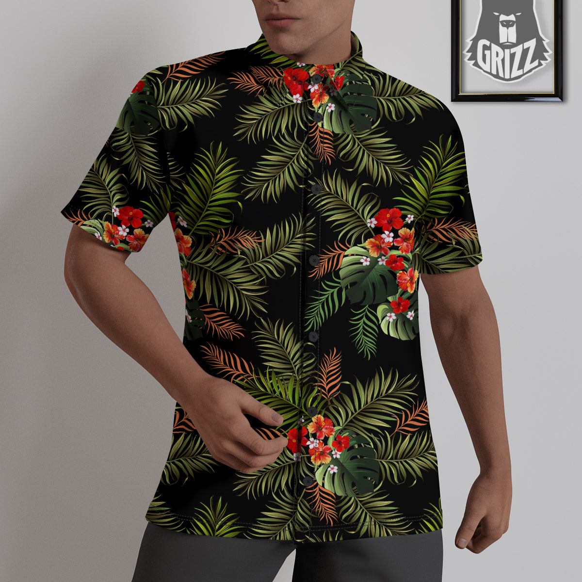 Tropical Black Hawaii Print Pattern Untucked Shirts-grizzshop