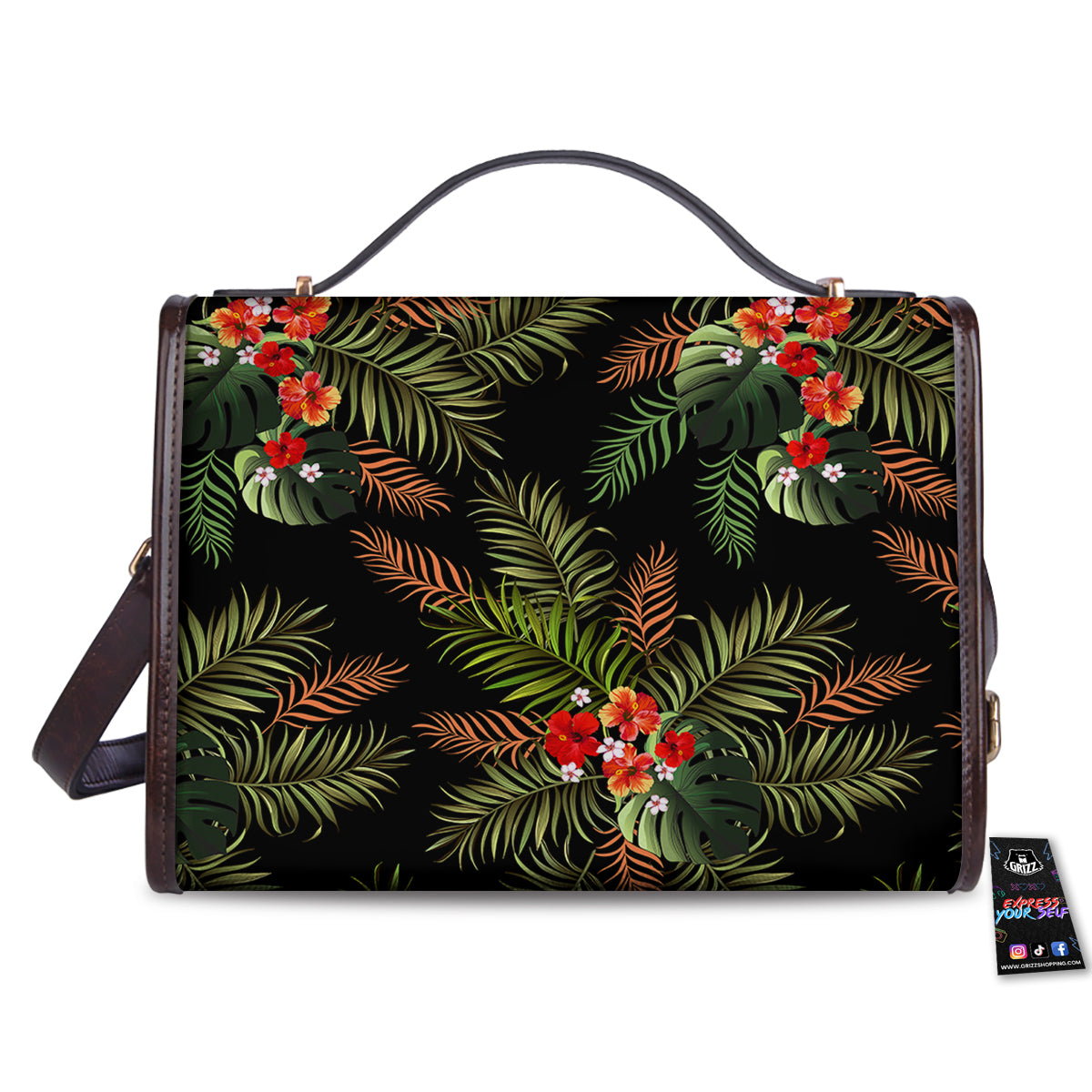 Tropical Black Hawaii Print Pattern Women's Satchel Bag-grizzshop